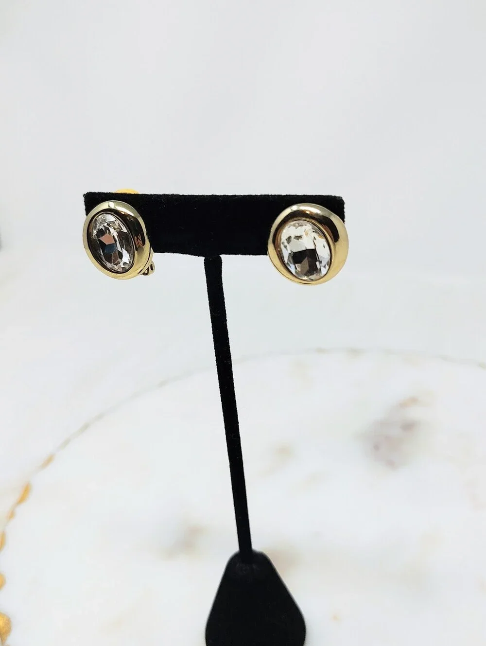 Chico's Oval Gold And Crystal Rhinestone Clip-on Earrings